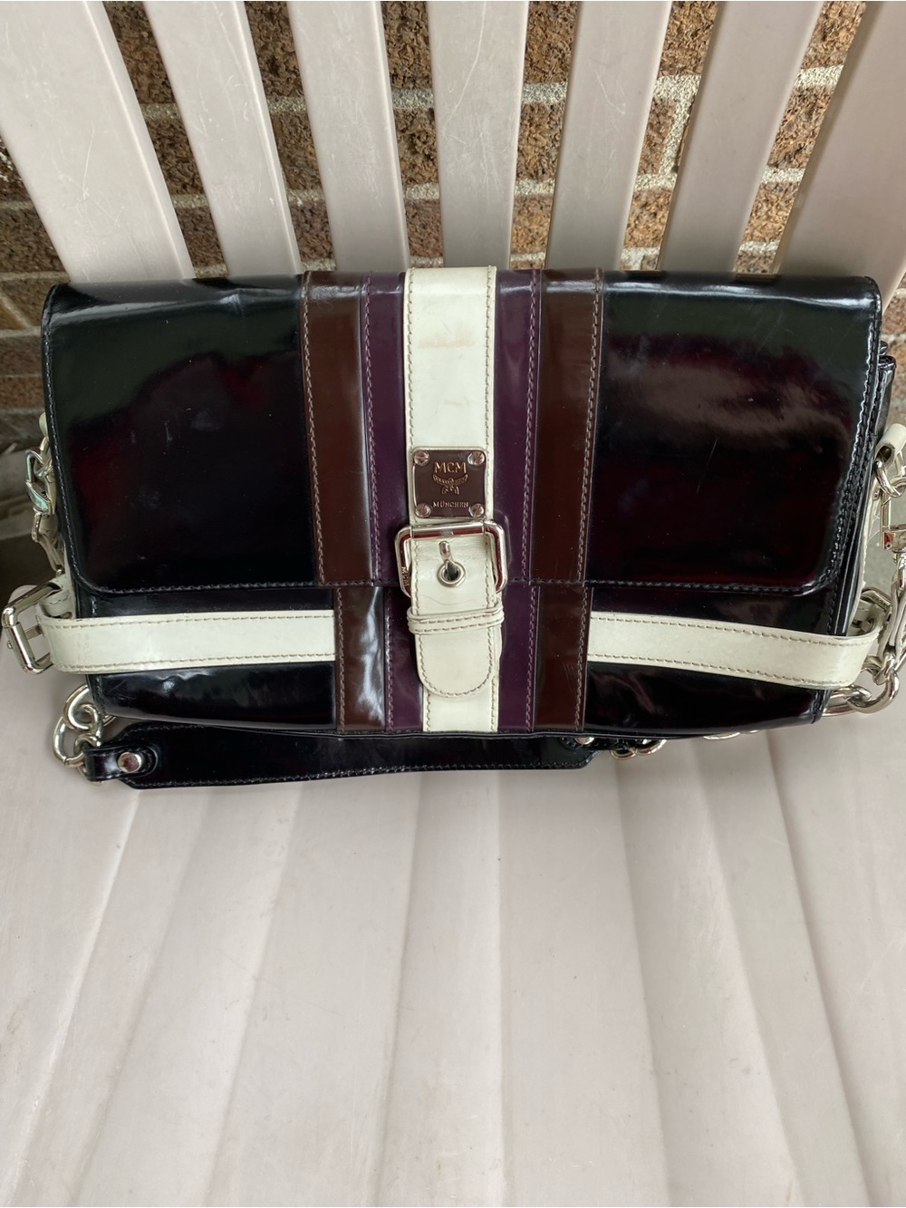 AUTHENTIC MCM BLACK PATENT LEATHER BAG - Picture 1 of 14